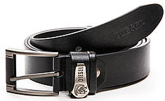 Ремінь чоловічий шкіряний чорний ширина 3,5 см модний натуральна гладка шкіра DS-35-1110