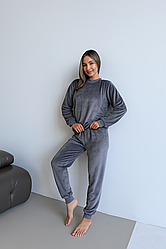 Махрова жіноча Піжама Домашній костюм ВЕЛСОФТ S-2XL ТЕПЛИК СІРИЙ COSY VEL031