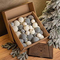 Набір ялинкових куль "Оксамит" 40 шт колір сірий