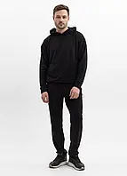 Чоловічий спортивний костюм худі з капюшоном та штани з двонитки чорний весна-осінь