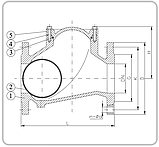 Клапан зворотний каналізаційний чавунний фланцевий TIS Ду 100 Ру 10/16, фото 4