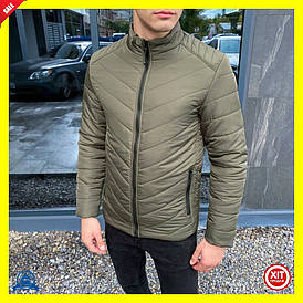 Куртка чоловіча темний хакі з водовідштовхувальним покриттям утеплювач 150 щільності для весни осені