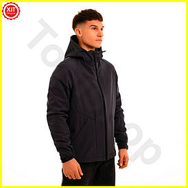 Куртка чоловіча демісезонна темно-сіра софтшел для активного відпочинку і прогулянок