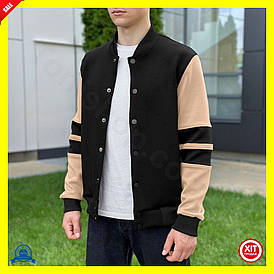 Бомбер чорний кежуал з неопрену для весни та осені стильний верхній одяг з кишенями