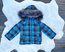 Зимова куртка на хлопчика "Синя клітина" (розміри 86/92 та 98/104 см)
