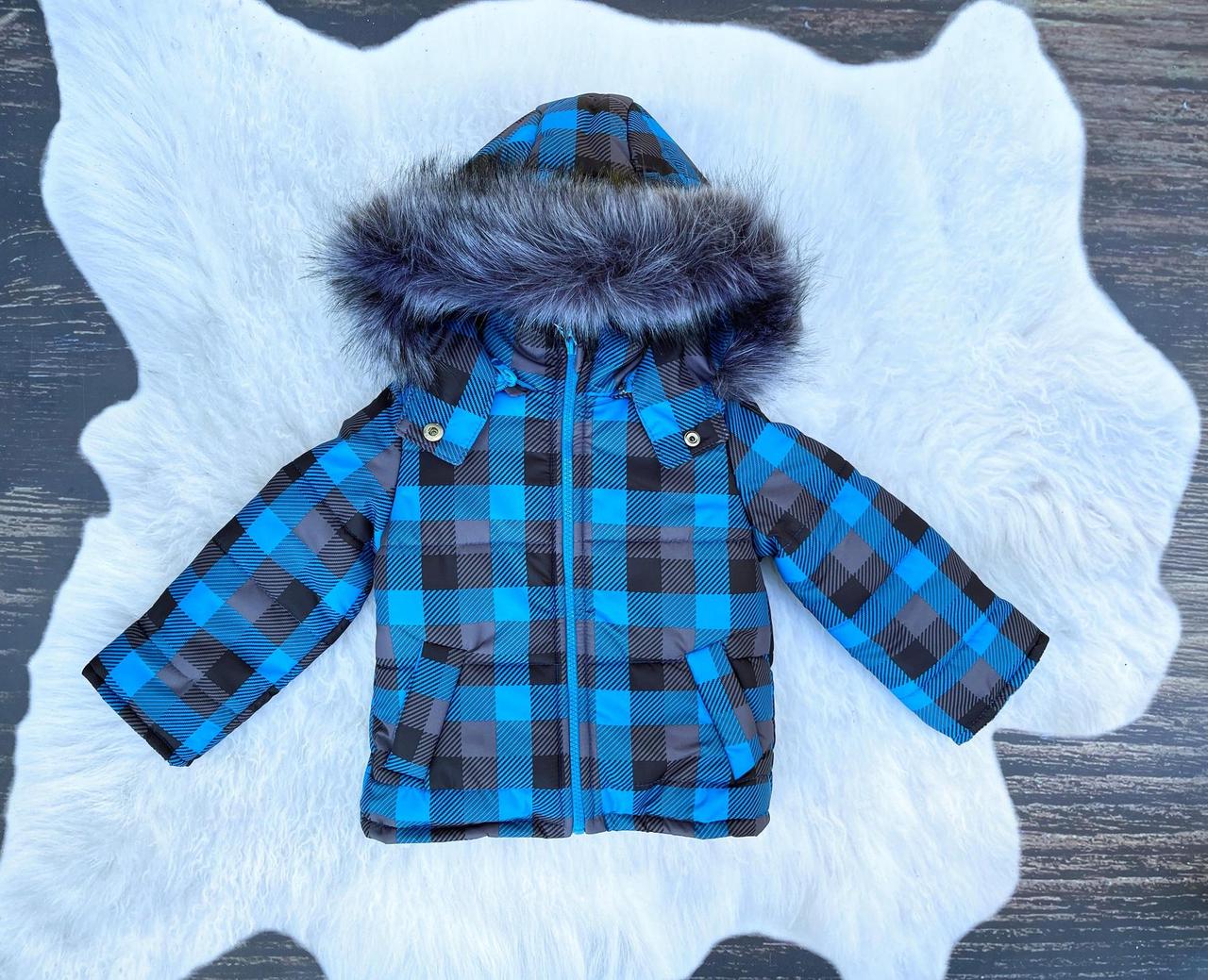 Зимова куртка на хлопчика "Синя клітина" (розміри 86/92 та 98/104 см), фото 1