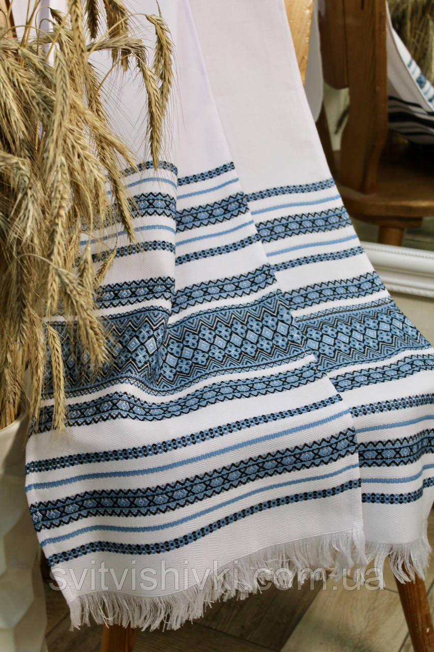 Тканий рушник з блакитною вишивкою (2,40 м.*0,36 м.), фото 1
