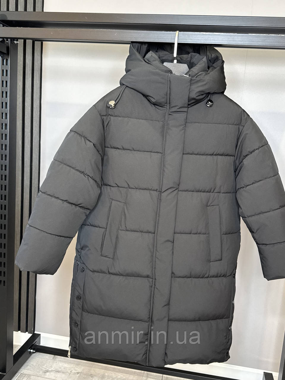 Півпальто зимове стьобане підліткове для дівчинки 9-14 років, колір графіт, фото 1