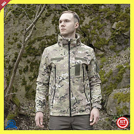 Куртка з липучками Мультикам Soft Shell для військових з 5 кишенями і вентиляцією