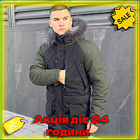 Чоловіча парка Pobedov Seniora Udacha Gray з капюшоном утеплена водонепроникна для зими вулична куртка