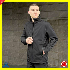 Куртка чорна водовідштовхувальна мікрофлісова для весни та осені повсякденна стильна куртка