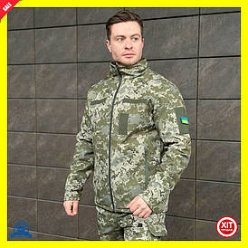 Куртка військова з липучками Піксель мілітарі стійка до води з мікрофлісу для весни та осені