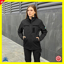 Куртка жіноча мілітарі з липучками чорна водовідштовхувальна з мікрофлісу для весни та осені