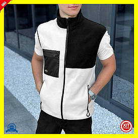 Жилет без капюшона з флісу і плащівки для осені та весни чорний молочний з кишенями для чоловіків і жінок