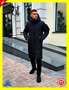 Куртка зимова чорна з водовідштовхувальним покриттям утеплена синтепухом для чоловіків з капюшоном і кишенями