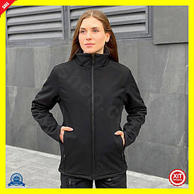 Куртка жіноча чорна водовідштовхувальна з мікрофлісу для весни та осені повсякденна куртка