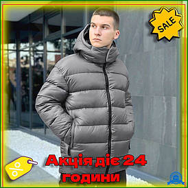 Куртка Pobedov Snowfall чоловіча зимова темно-сіра утеплена з капюшоном водовідштовхувальна для морозів