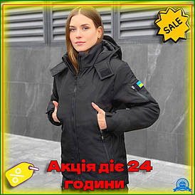 Куртка Pobedov жіноча зимова чорна водовідштовхувальна для військових утеплена синтепухом