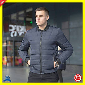 Бомбер темно-синій весняний для чоловіків з утеплювачем водовідштовхувальний куртка для прогулянок