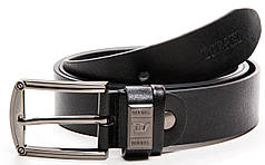 Ремінь чоловічий шкіряний чорний ширина 3,5 см модний натуральна гладка шкіра DS-05325