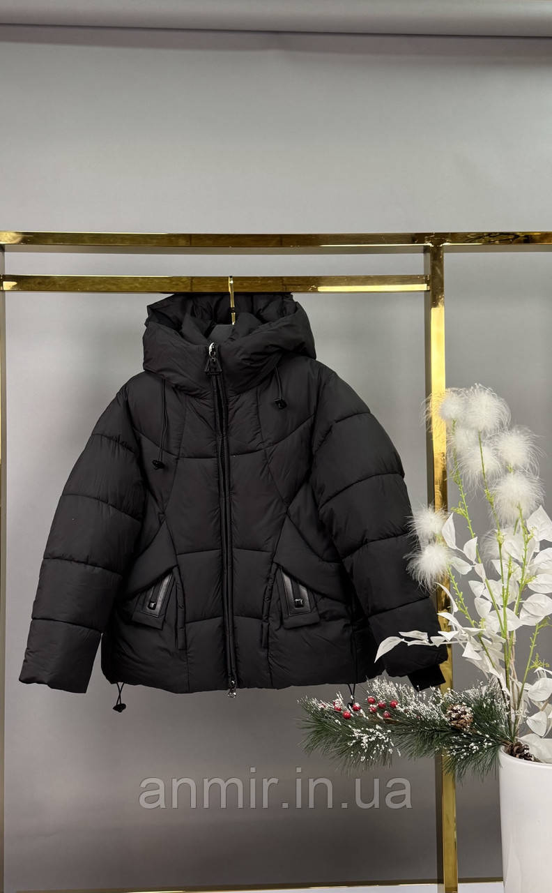 Куртка зимова пуффер юніор з утяжками для дівчинки 10-14 років, колір чорний