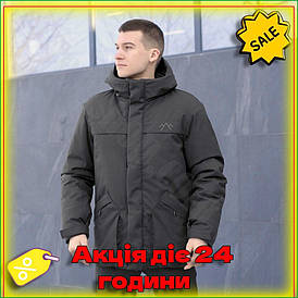 Парка Pobedov Navy Чорний чоловіча зимова куртка для холоду утеплена синтетичним пухом водовідштовхувальна