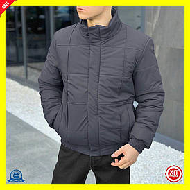 Куртка темно-сіра для чоловіків водовідштовхувальна утеплена повсякденна з кишенями та коміром-стійкою