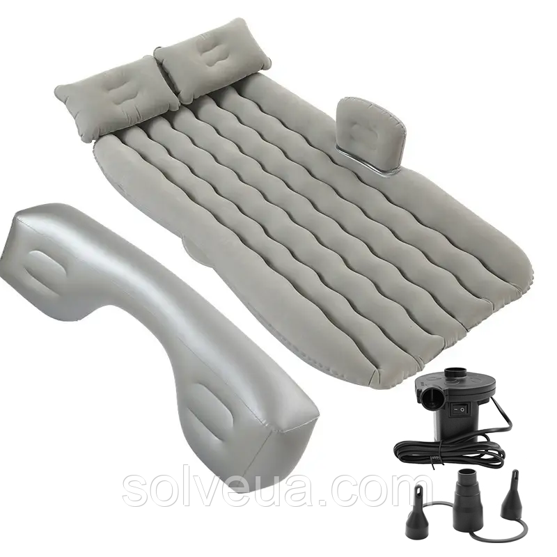 Надувний автомобільний матрац для заднього сидіння + подушки KT7001902, Сірого кольору. solve, фото 1