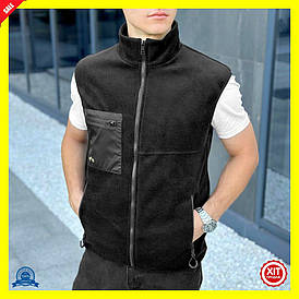 Жилет чорний флісовий з плащівки для осені та весни з трьома кишенями для чоловіків та жінок