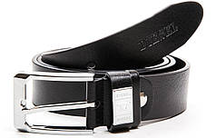 Ремінь чоловічий шкіряний чорний ширина 3,5 см модний натуральна гладка шкіра DS-A05704