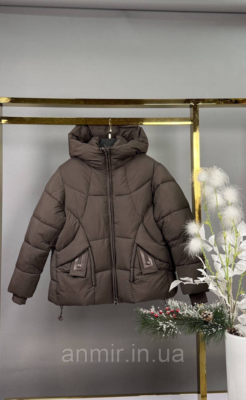 Куртка зимова пуффер юніор з утяжками для дівчинки 10-14 років, колір коричневий