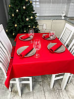 Водоотталкивающая Скатерть новогодняя "Красный однотон" 100х100 см (+ 4 салфетки 30х40)