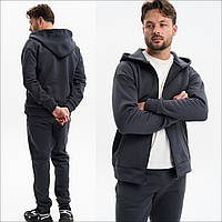 Мужской спортивный костюм на молнии теплый на флисе из трехнитки для зимы кофта и штаны графит