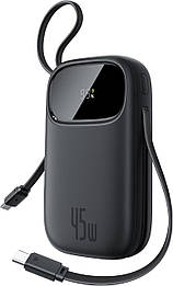 Повербанк Baseus QPow3 20000 mAh 45W Digital Display з трьома вбудованими кабелями USB-C с поддержкой PD3.0/PPS QC4+/QC3.0