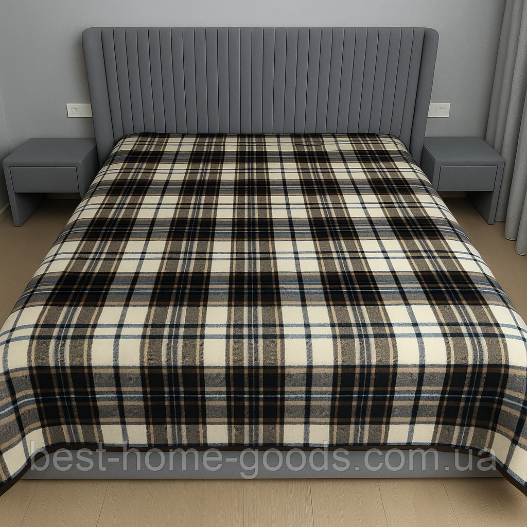 Ковдра з овечої вовни 149×199 см – полут0орна, тепла, натуральна, з візерунком «квадратик», фото 1