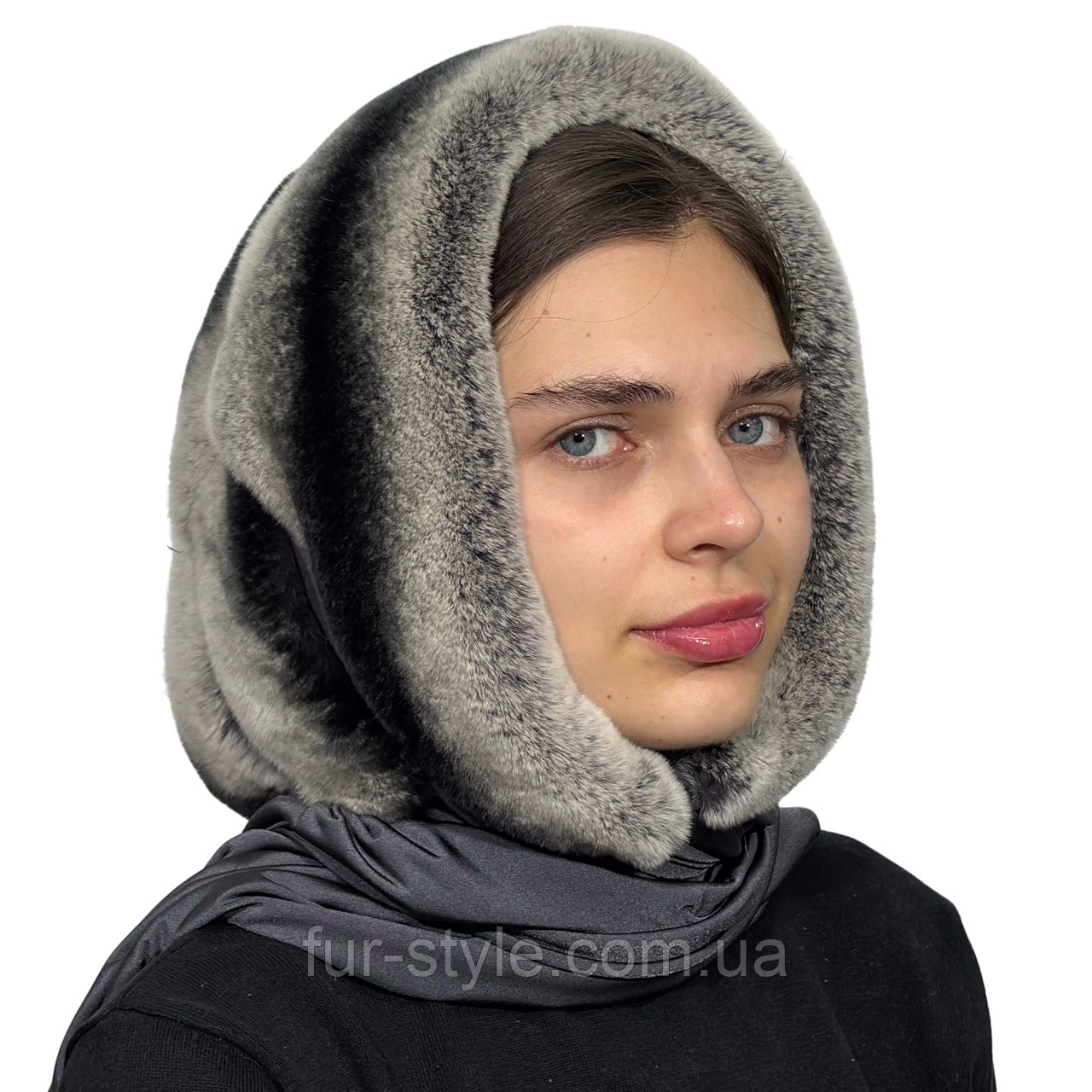 Жіноча хутряна хустка на голову з натурального хутра кролика рекс "Павук", фото 1