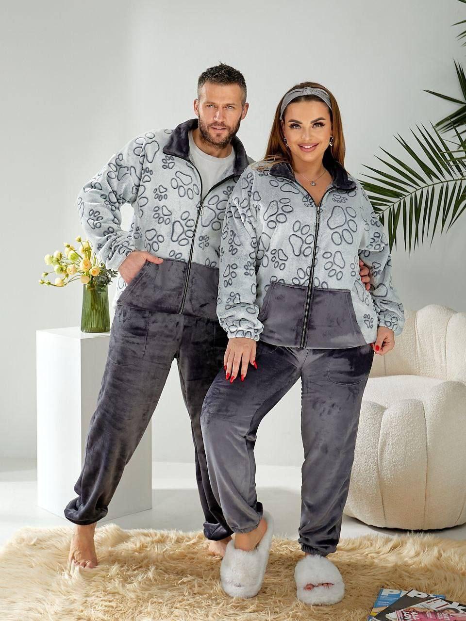Якісна тепла унісенс піжама на блискавці для чоловіків та жінок стильний костюм у піжамному стилі для дому та сну принт, фото 1