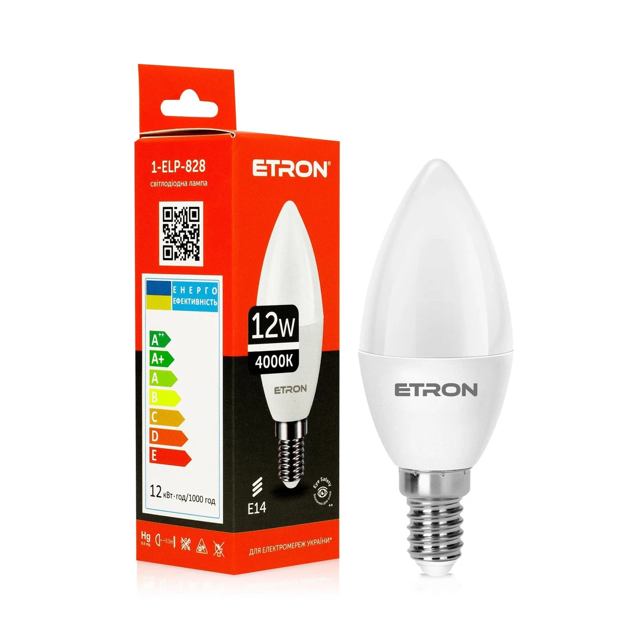 Світлодіодна лампа LED 12W 4000K E14 C37 ETRON 1-ELP-828, фото 1