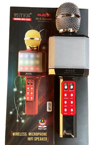 Бездротовий мікрофон караоке Wester WS-1828 Bluetooth 1800mAh RGB підсвічування Зміна голосу Чорний, фото 1