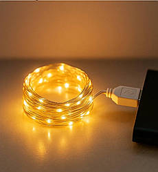 Гірлянда РОСА 10 метрів 100 LED USB біла нитка жовтий колір арт. USB100L10MWY