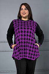 Трикотажна туніка для пишної фігури під штани бузкова