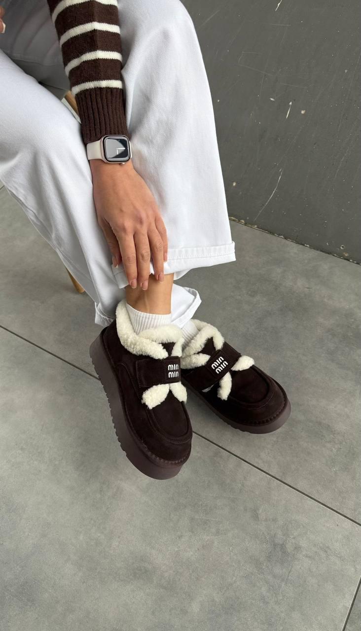 Зимові лофери жіночі,коричневі, фото 1