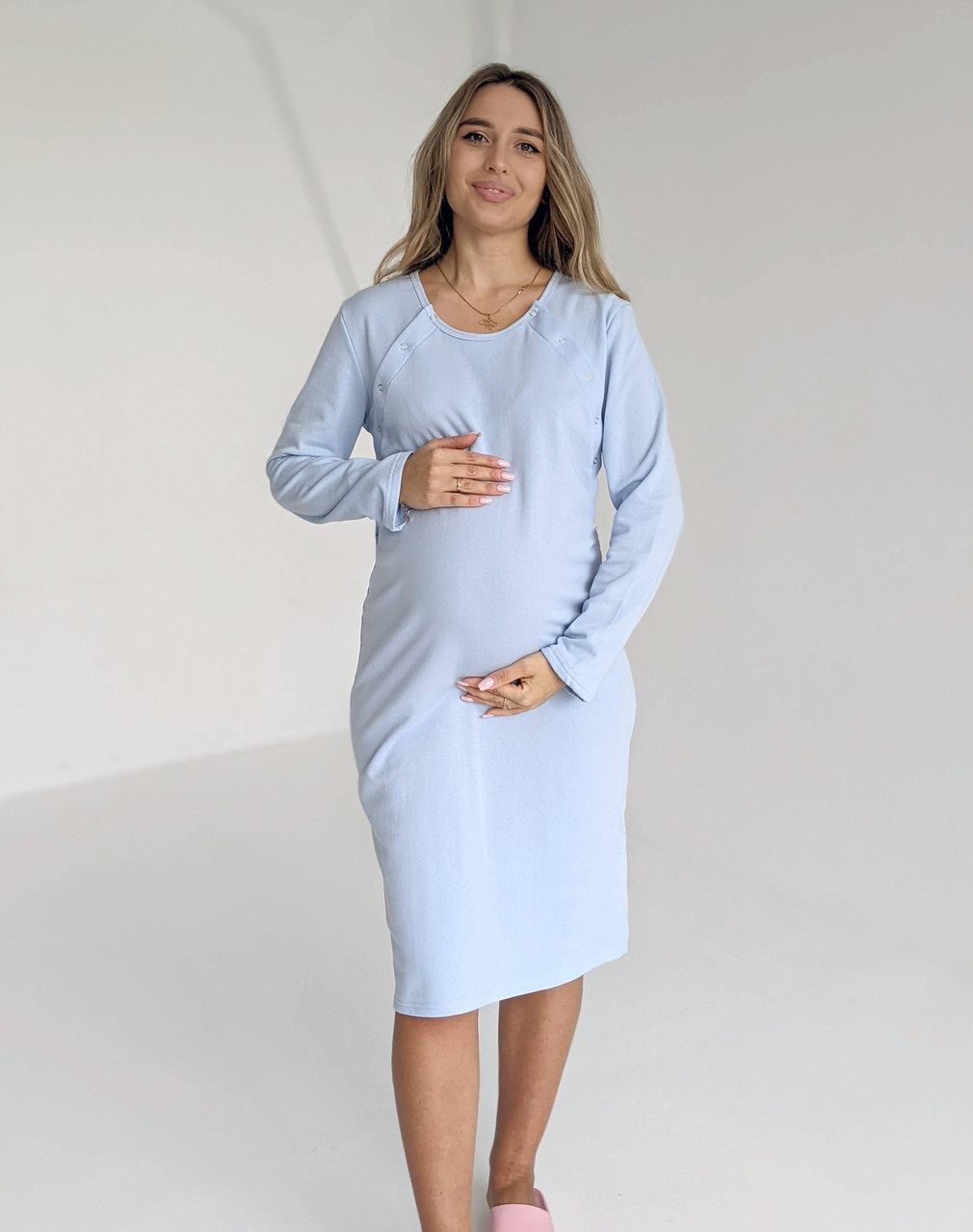 Тепла сорочка для годування (пастельний блакитний), фото 1