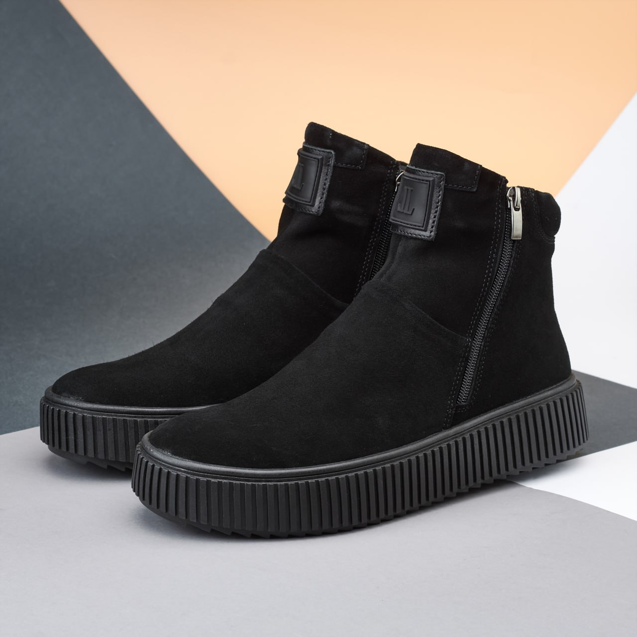 Зимові чоловічі замшеві уггі, черевики на блискавці чорні утеплені з натуральної шкіри на хутрі на зиму, розмір 40-45, фото 1