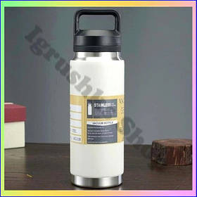 Термос пляшка з нержавіючої сталі 600 мл з кришкою вакуумний термокухоль для води білий туристичний Sport Bottle 987A