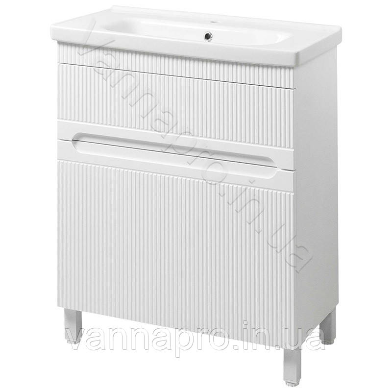 Тумба підлогова ЮВВІС Aria ТНБ-2 Д біла матова з умивальником Fenova 65 см, фото 1