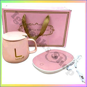 Керамічна чашка з підігрівом на підставці у подарунковій упаковці теплий килимок для напоїв температура 55 градусів