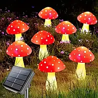 Декоративна гірлянда «Мухомори» із сонячною батареєю, 8 режимів свічення