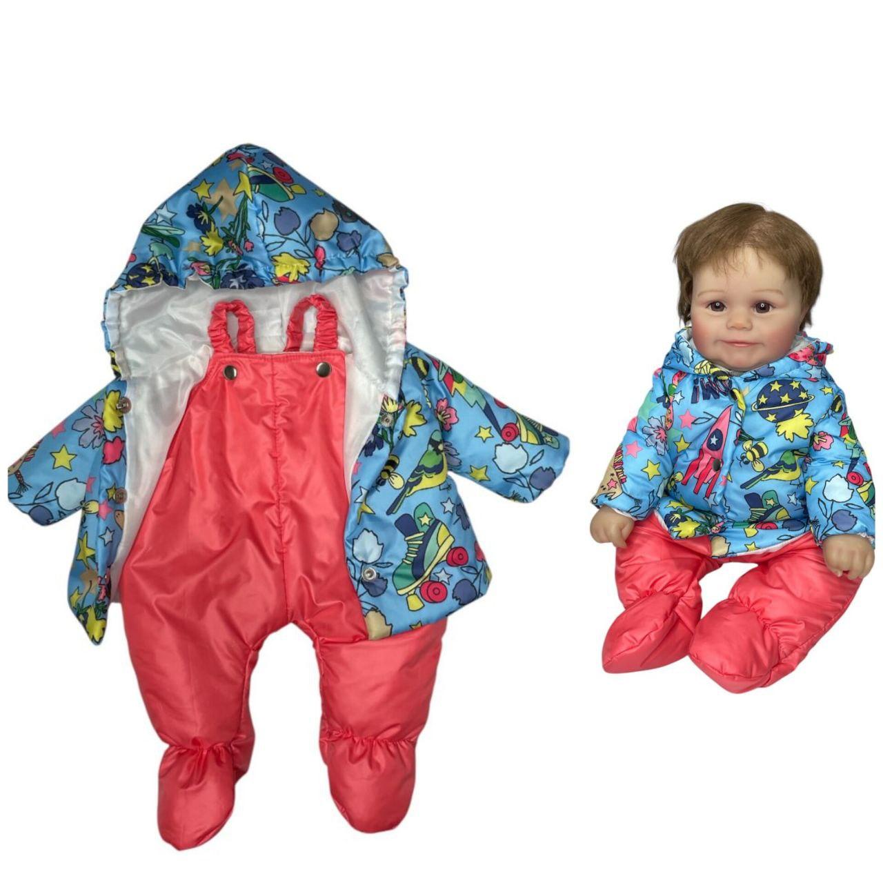 Одяг для ляльки Реборн/ Reborn 50 — 55 см зимовий набір куртка та напівкомбінезон кораловий 146, фото 1