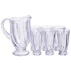Набір глечик 1 л зі склянками 6 (шт) по 300 мл для напоїв, лимонадів, соку, води, мохіто Прозорий